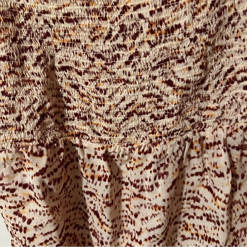 Old Navy Red and‎ Cream Puff Sleeve Peplum Blouse Medium Boho Summer Spring